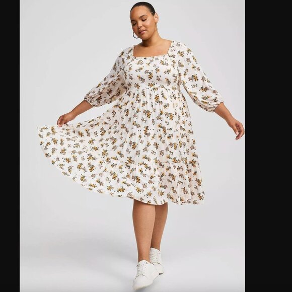 torrid Dresses & Skirts - Torrid Floral Smocked Puff Sleeve Square Neck Fit & Flare Midi Dress Size 1X